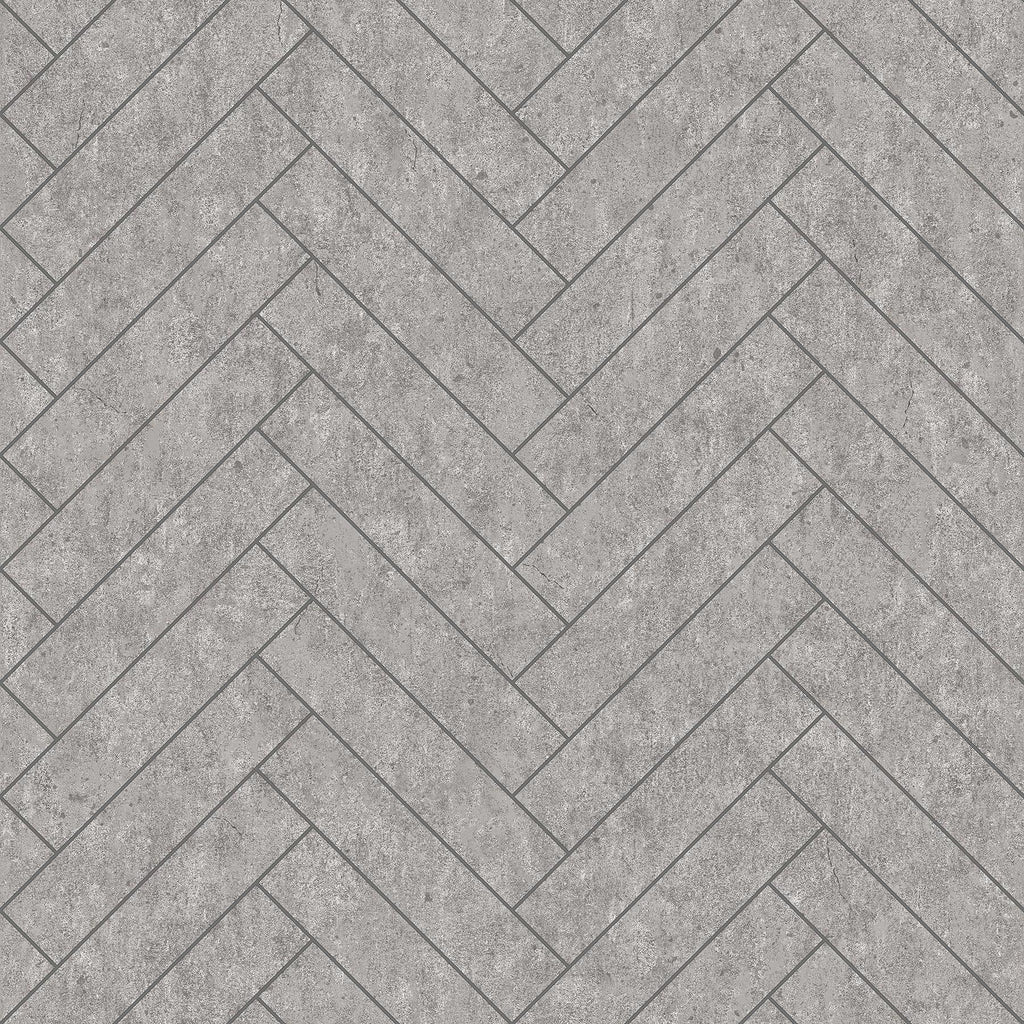 Brewster Home Fashions Raw Tiles Herringbone Concrete Light Grey Wallpaper