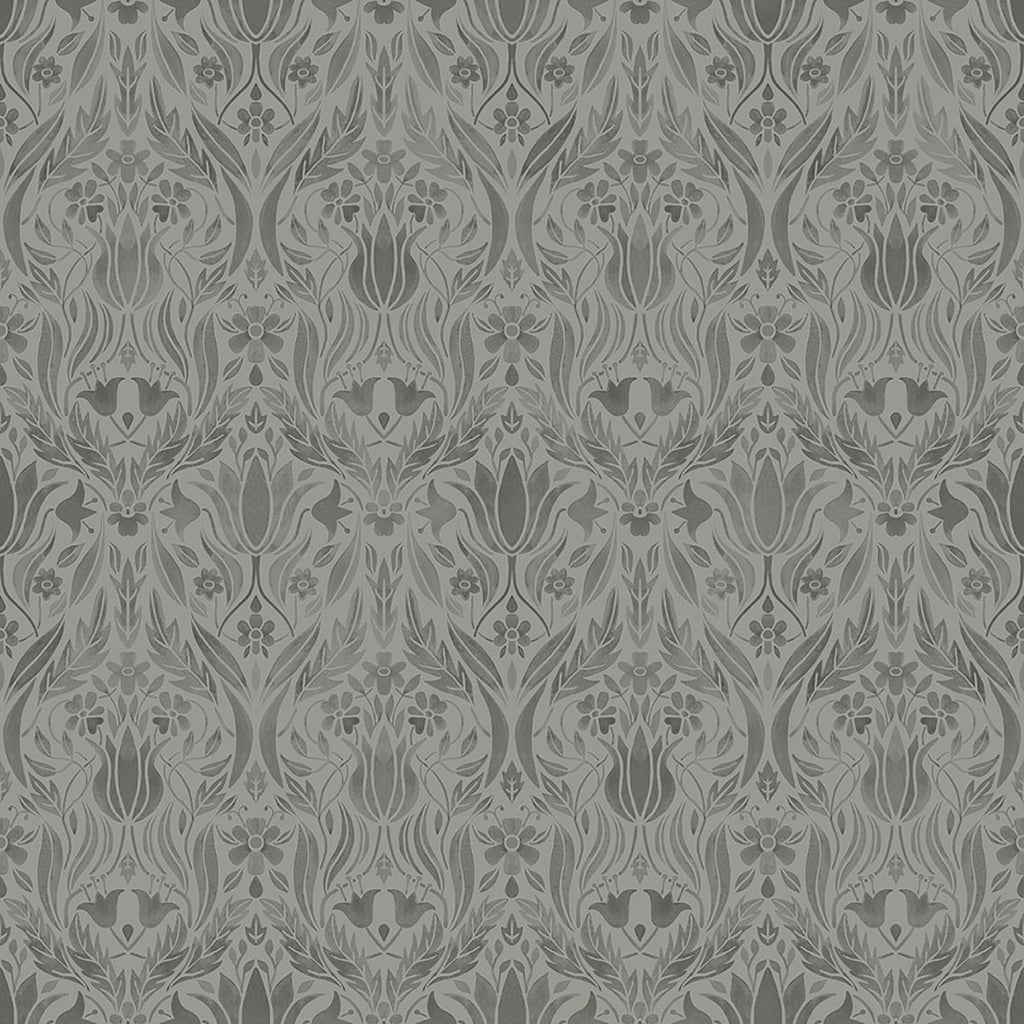 Brewster Home Fashions Ludvig Floral Ogee Dark Grey Wallpaper