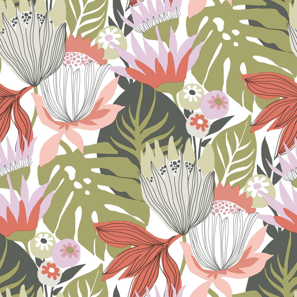 RoomMates Retro Tropical Leaves Peel & Stick green/red Wallpaper