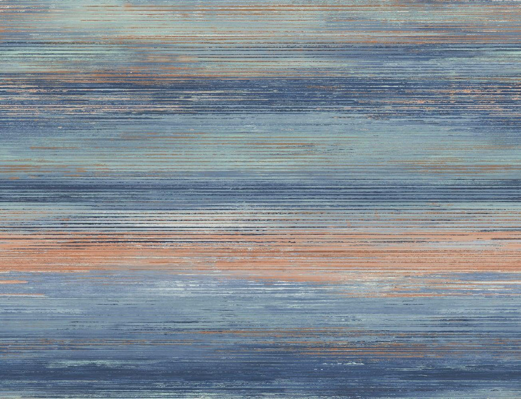 Seabrook Sunset Stripes Blueberry and Vermillion Orange Wallpaper
