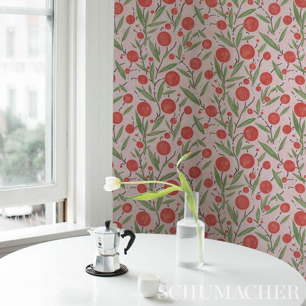 Schumacher Mirabelle Cherry & Blush Wallpaper