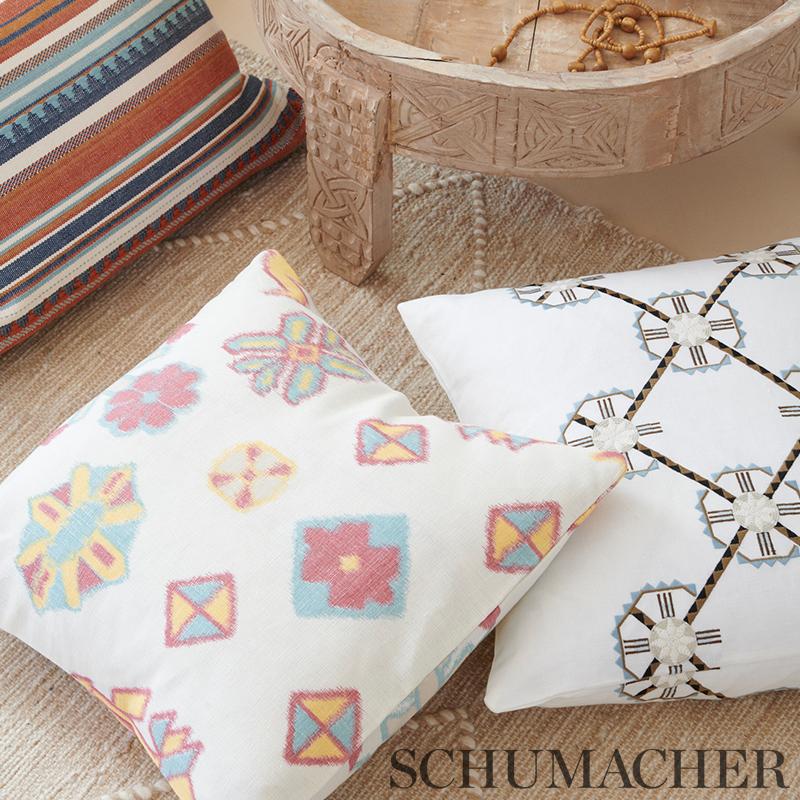 Schumacher Chamizal Embroidery Neutral & Sky Fabric