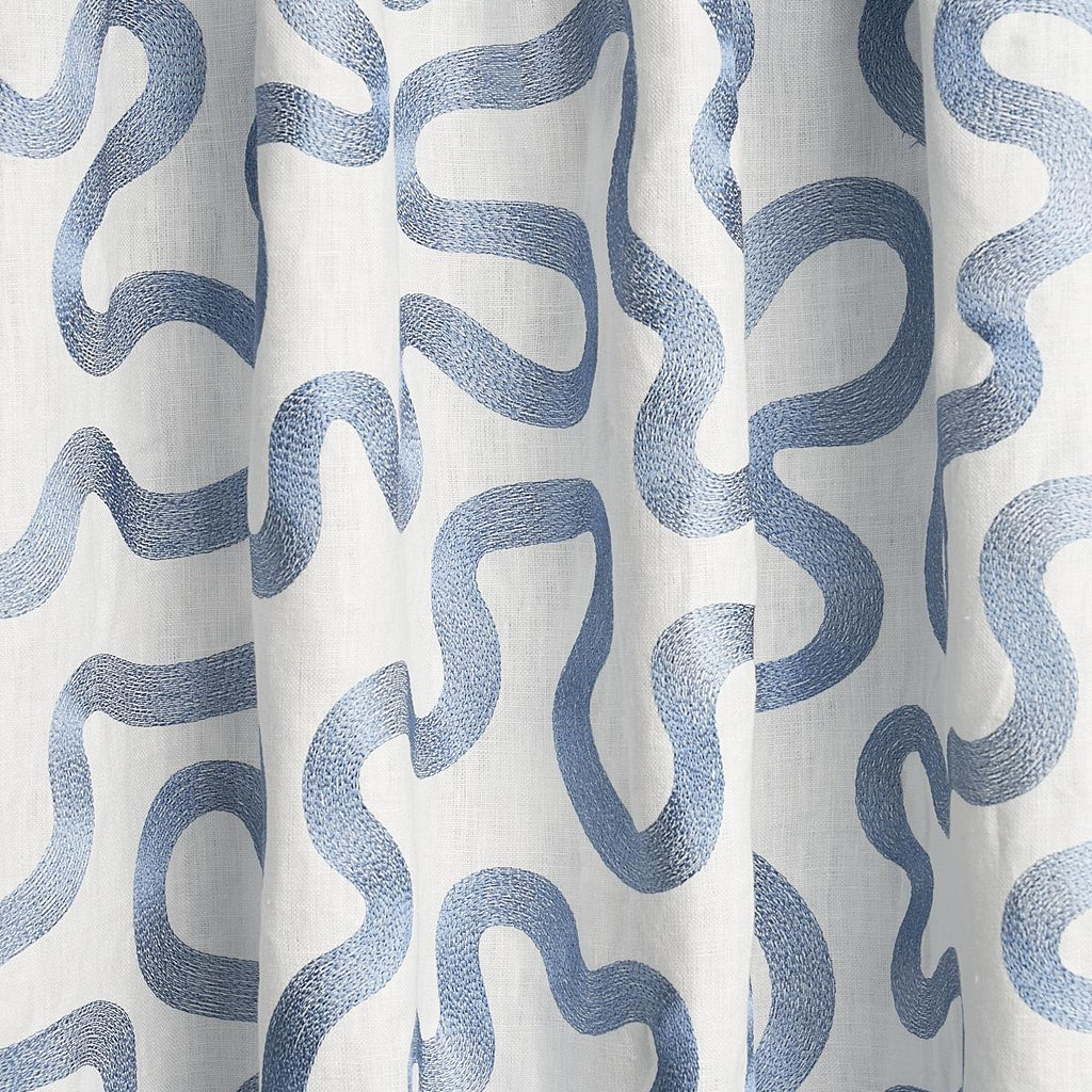 Schumacher Riley Embroidery Navy On Ivory Fabric