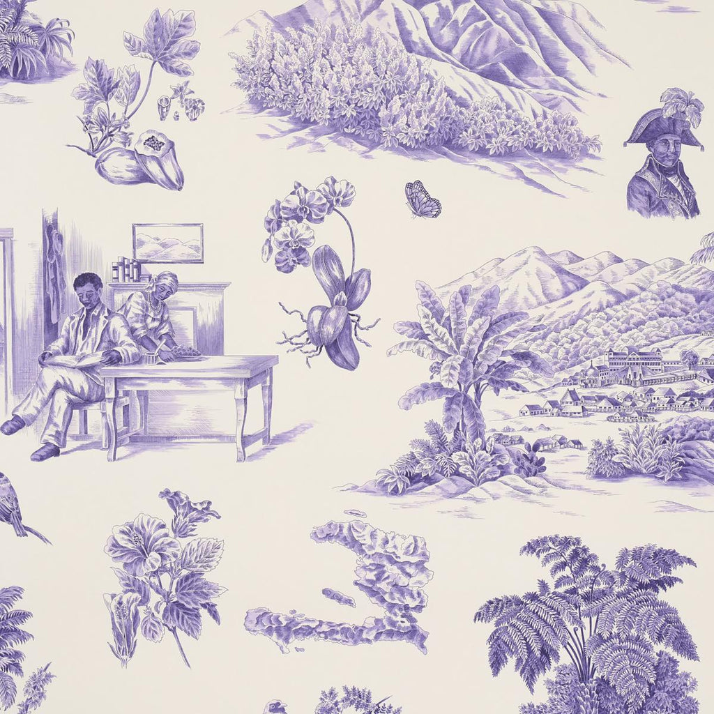 Schumacher Toussaint Toile Purple On Cream Wallpaper