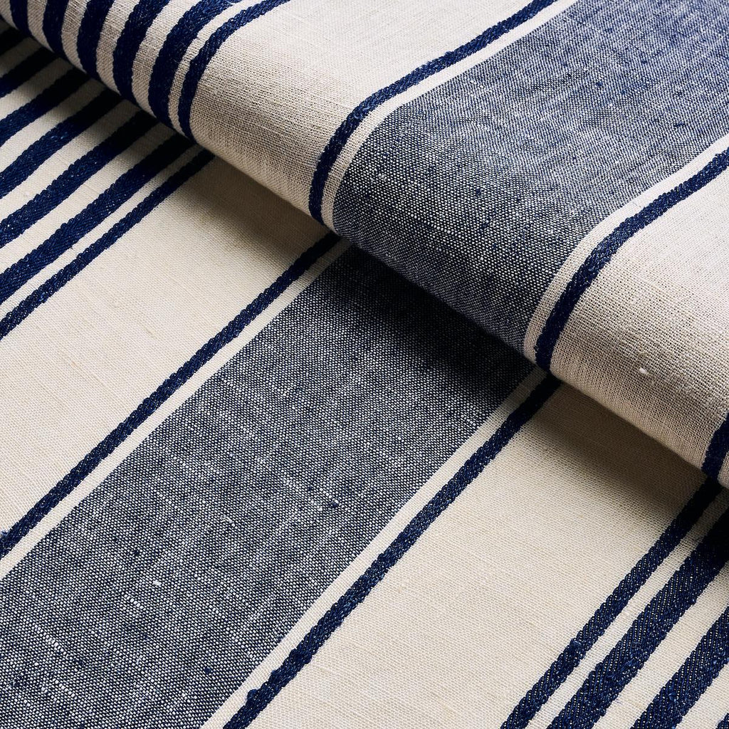 Schumacher Summerville Linen Stripe Navy Fabric