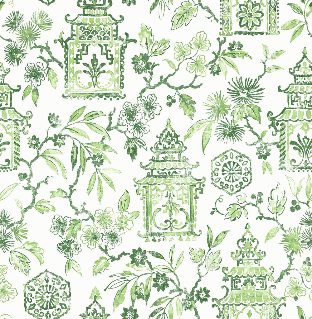 A-Street Prints Helaine Pagoda Green Wallpaper