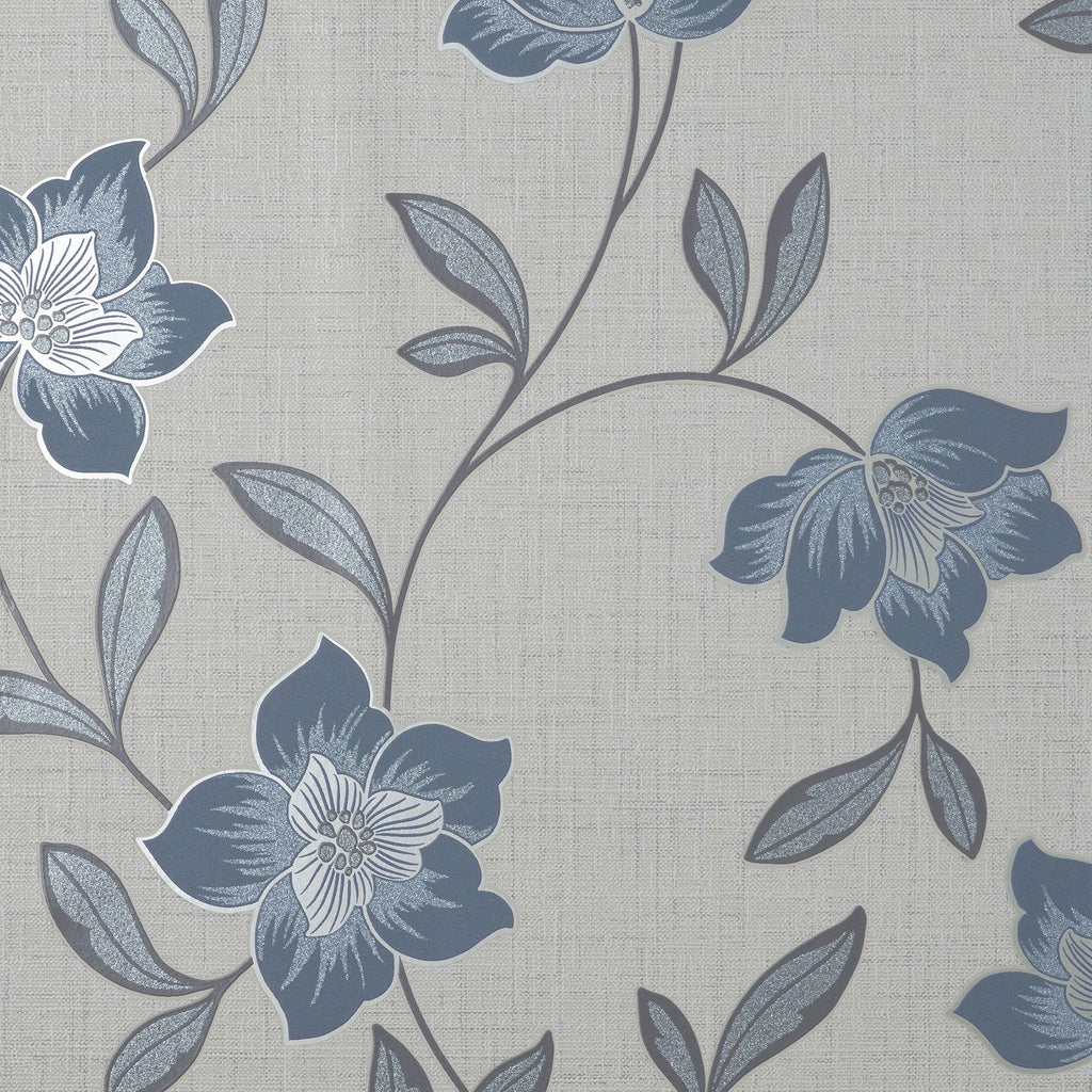 Brewster Home Fashions Larson Floral Blue Wallpaper