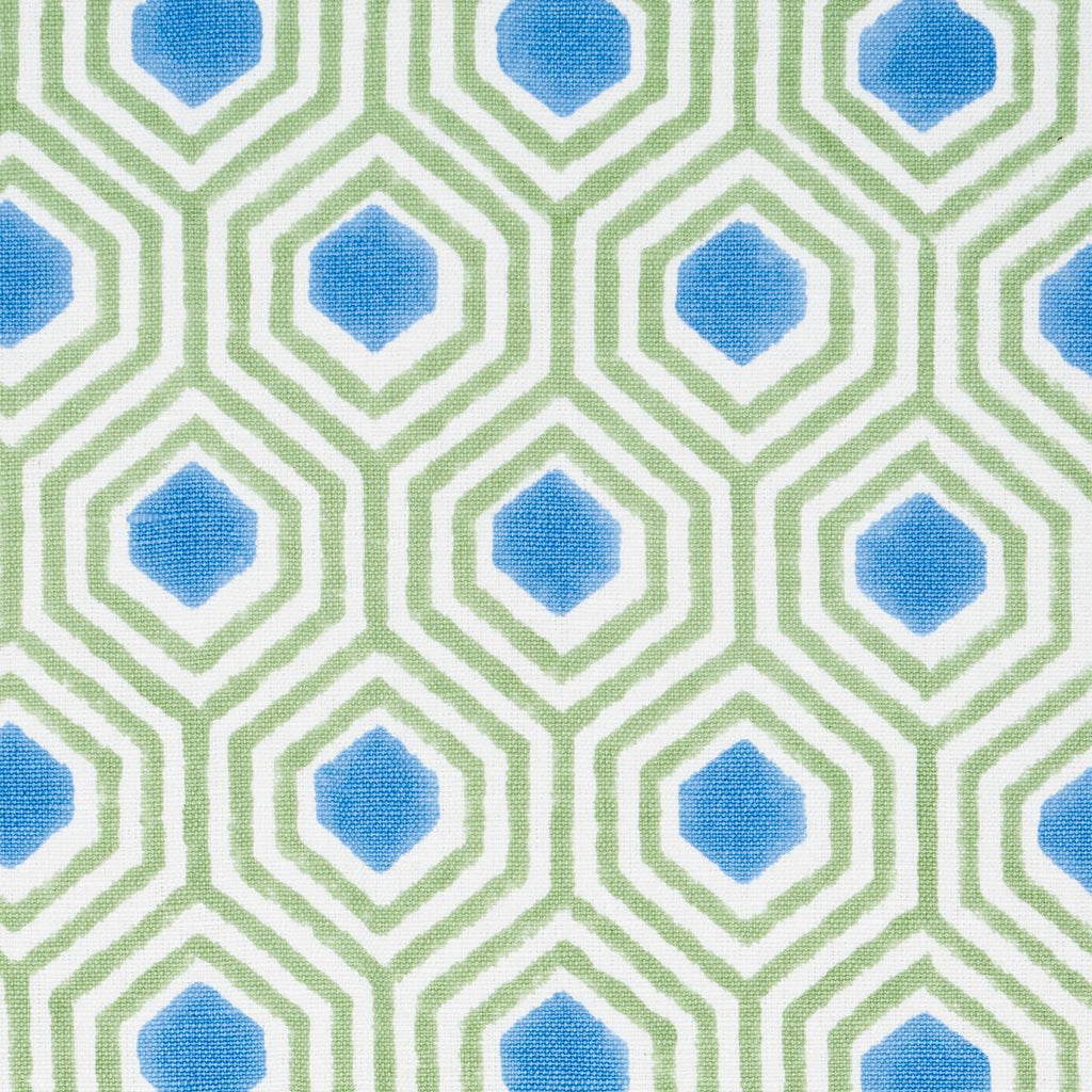Schumacher Otis Hand Print Green & Blue Fabric