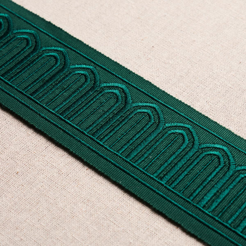Schumacher Arches Embroidered Tape Medium Emerald Trim