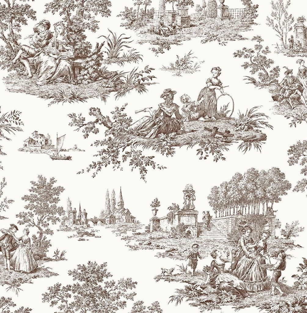 Seabrook Chateau Toile Sable Brown Wallpaper