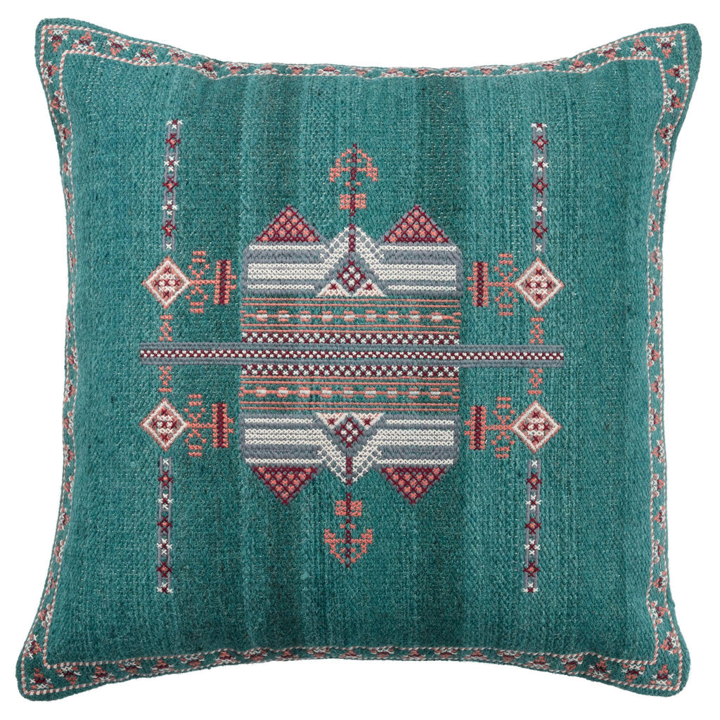 Jaipur Living Puebla Zaida Tribal Teal / Terracotta 24" x 24" Pillow