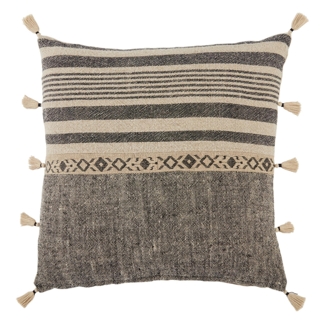 Jaipur Living Taiga Ikal Stripes Beige / Dark Gray 18" x 18" Pillow