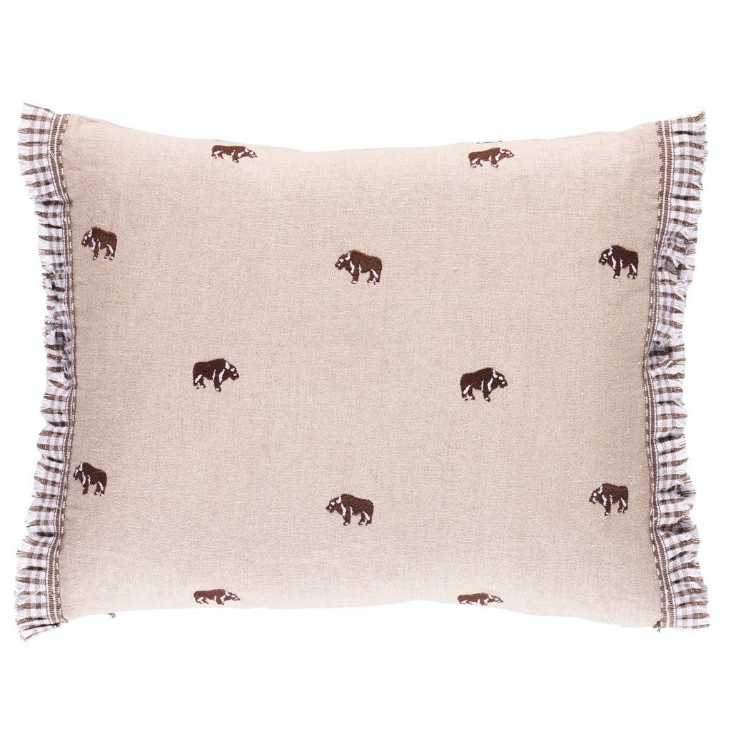 Schumacher Buffalo Embroidery Natural 16" x 12" Pillow