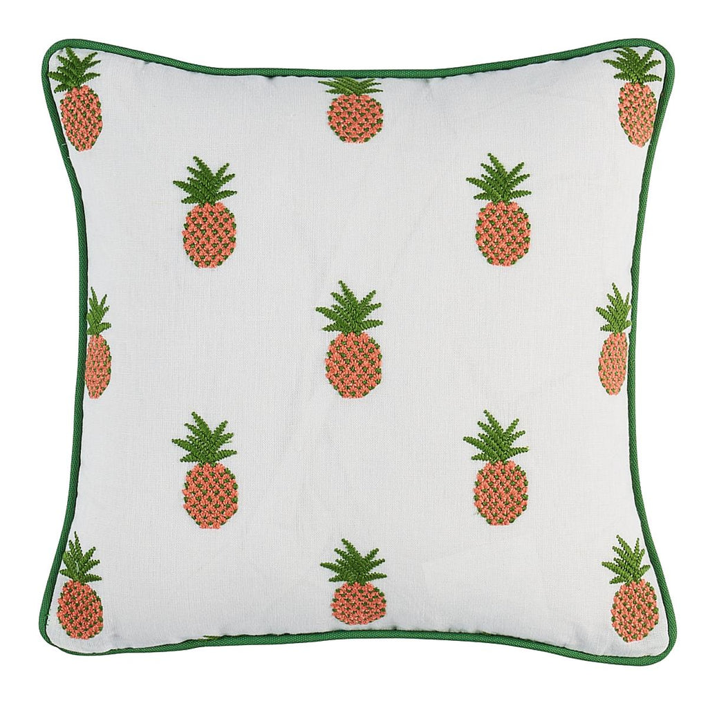 Schumacher Pineapple Embroidery Apricot On Ivory 14" x 14" Pillow