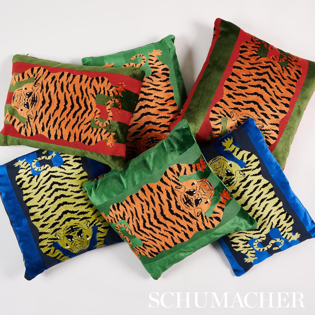Schumacher Jokhang Tiger Velvet Red & Green 20" x 14" Pillow
