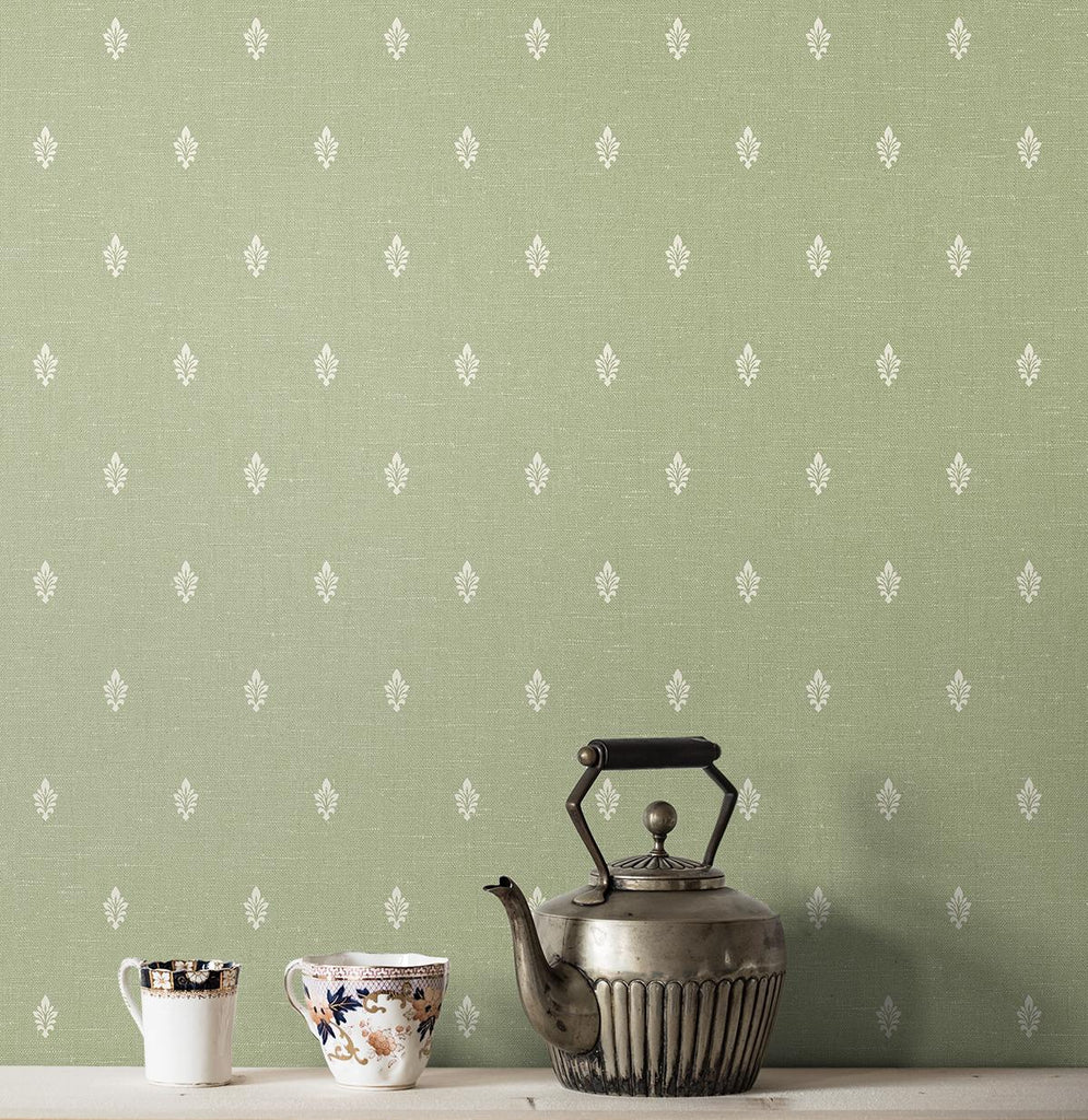 Seabrook Petite Feuille Sprig Green Wallpaper