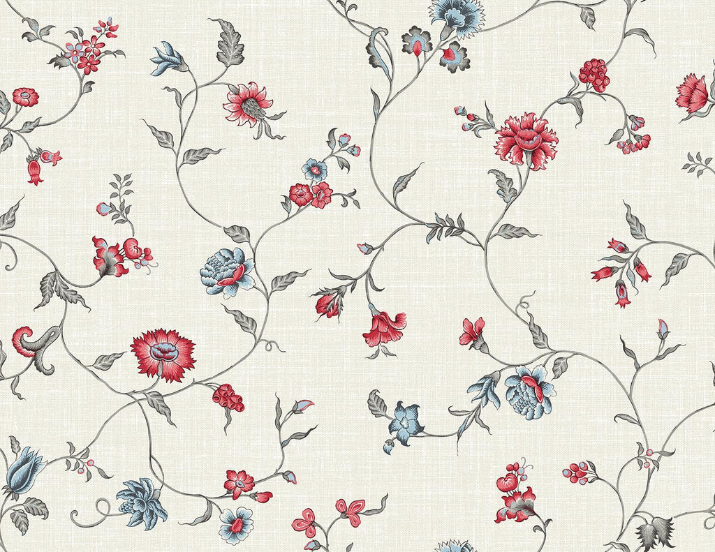 Seabrook Florale Trail Antique Ruby & French Blue Wallpaper