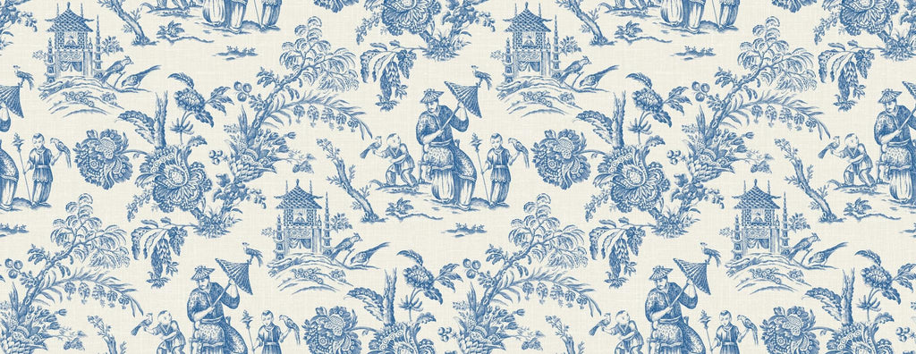 Seabrook Chinoiserie Linen Fabric Blue Fabric