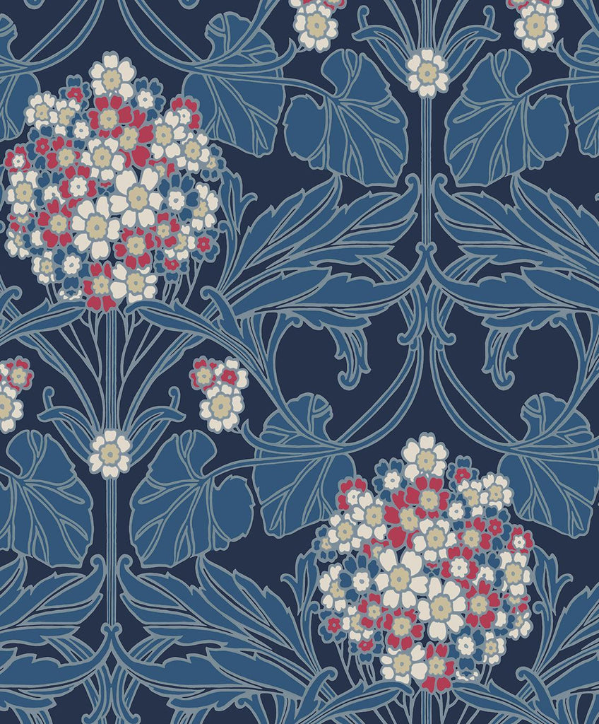 Seabrook Floral Hydrangea Naval Blue & Raspberry Wallpaper