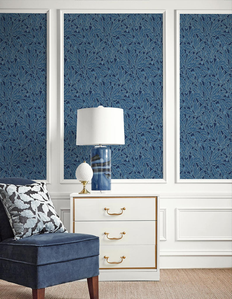 Seabrook Leaf and Berry Blue Wallpaper