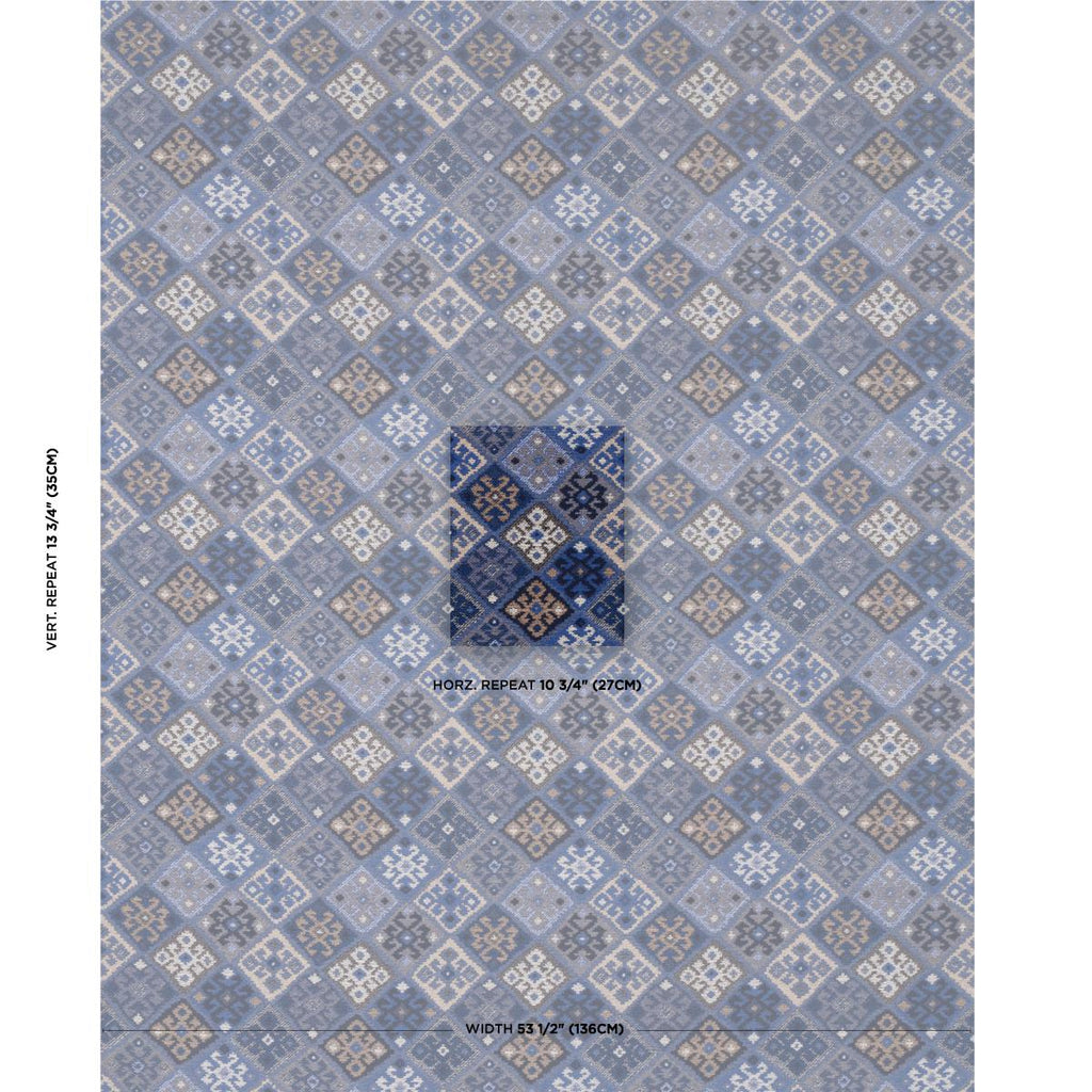Schumacher Kilim Weave Blue Fabric