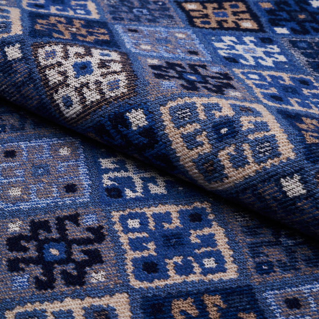 Schumacher Kilim Weave Blue Fabric