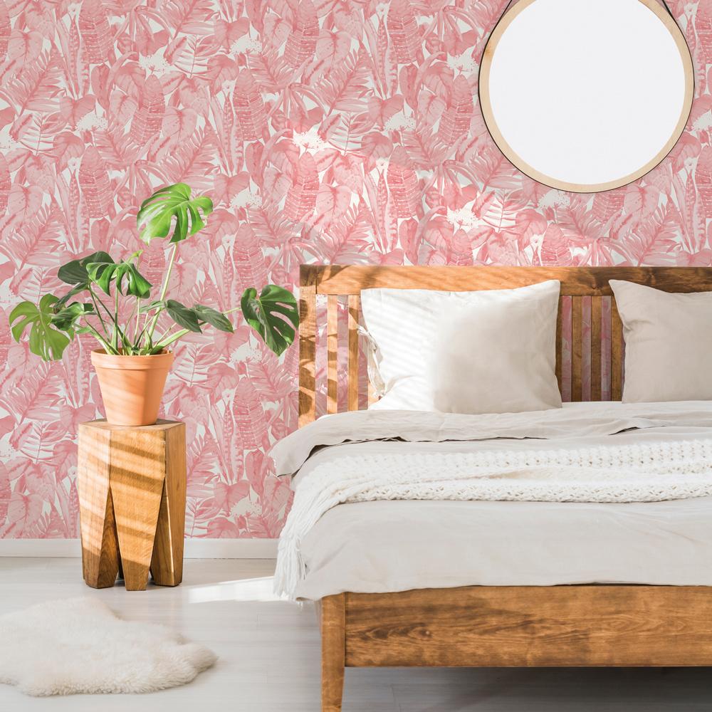 DecoratorsBest Paradise Palm Tropical Pink Peel and Stick Wallpaper, 28 sq. ft.