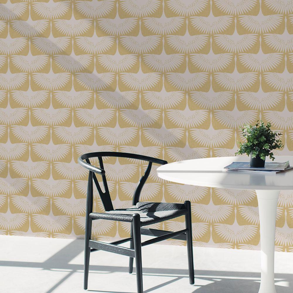 DecoratorsBest Cranes by Genevieve Gorder Golden Yellow Peel and Stick Wallpaper, 28 sq. ft.
