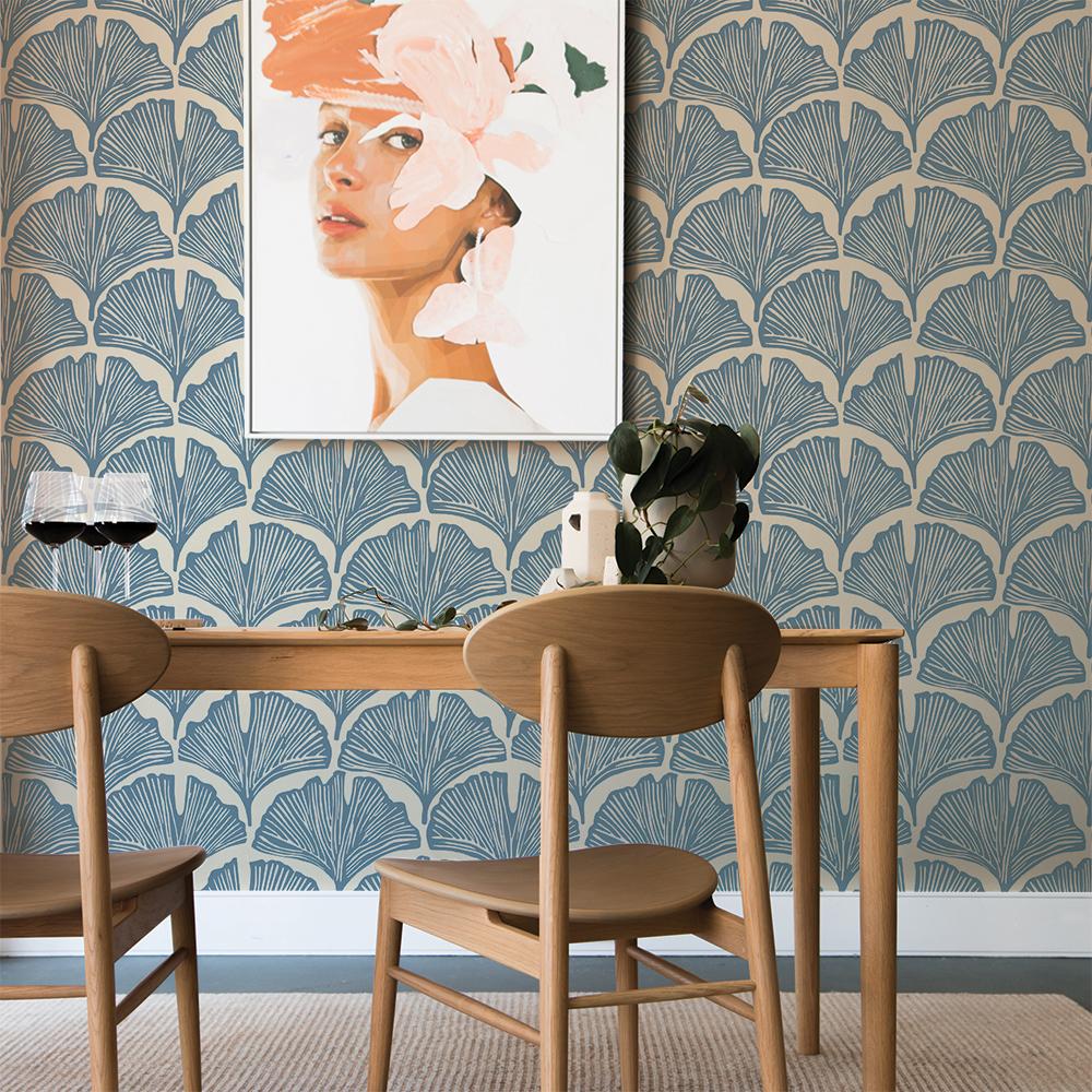 DecoratorsBest Ginko Leaves by The Novogratz Blue Peel and Stick Wallpaper, 28 sq. ft.