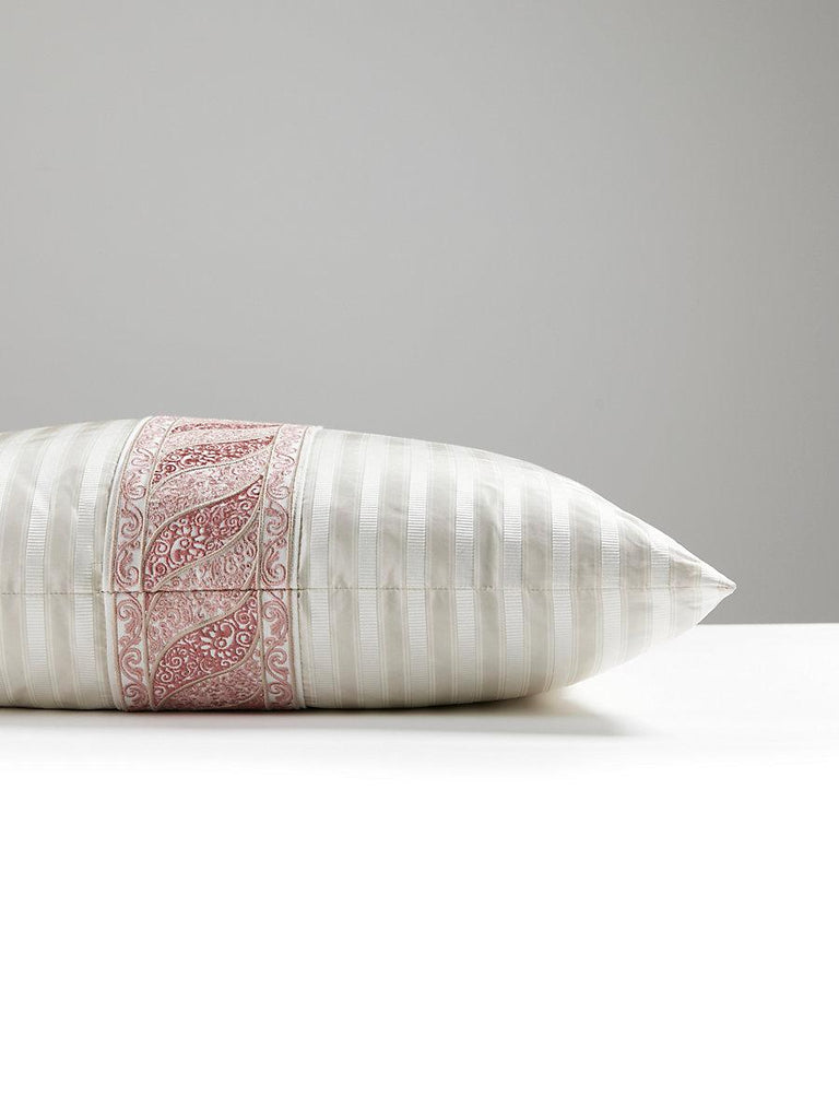 Scalamandre Paisley/Shirred Stripe French Rose / Eggshell Pillow