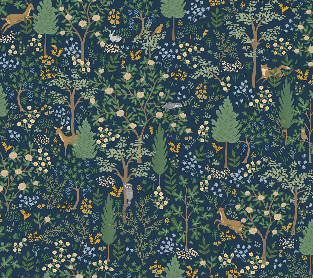 Rifle Paper Co. Woodland Navy Peel and Stick Blue Wallpaper