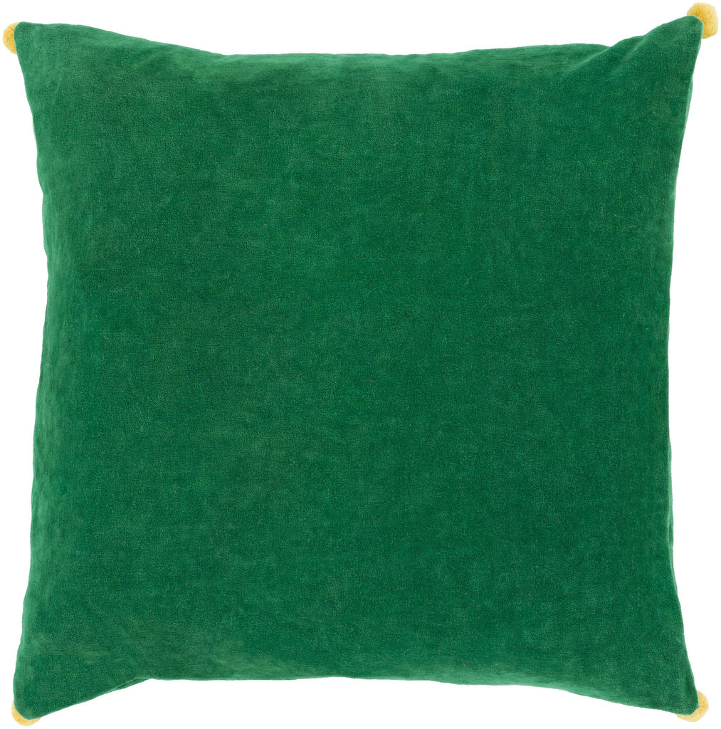 Surya Velvet Poms VP-006 Emerald Mustard 18"H x 18"W Pillow Cover