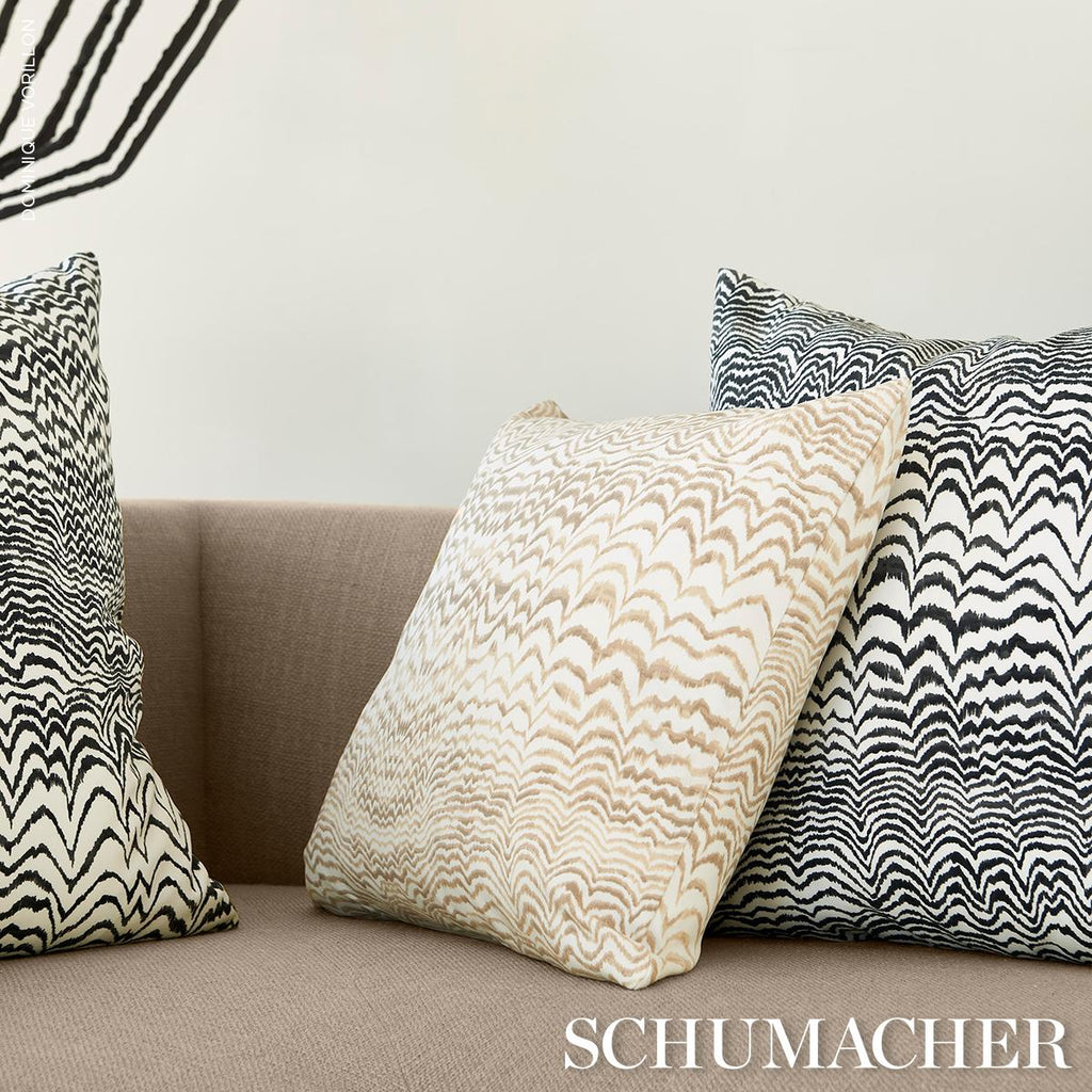 Schumacher Ink Wave Print I/O Natural 22" x 22" Pillow