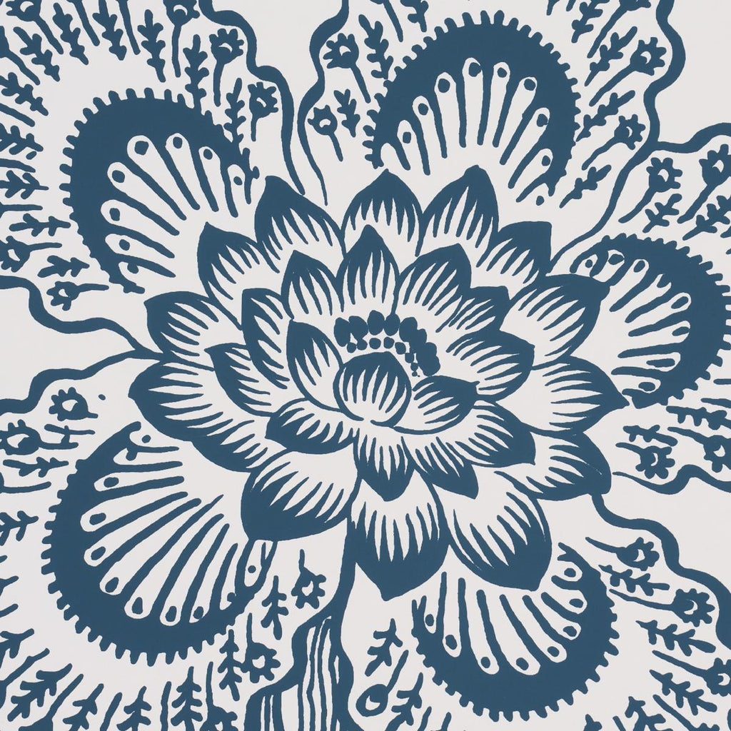 Schumacher Hothouse Flowers Silhouette Peacock On White Wallpaper