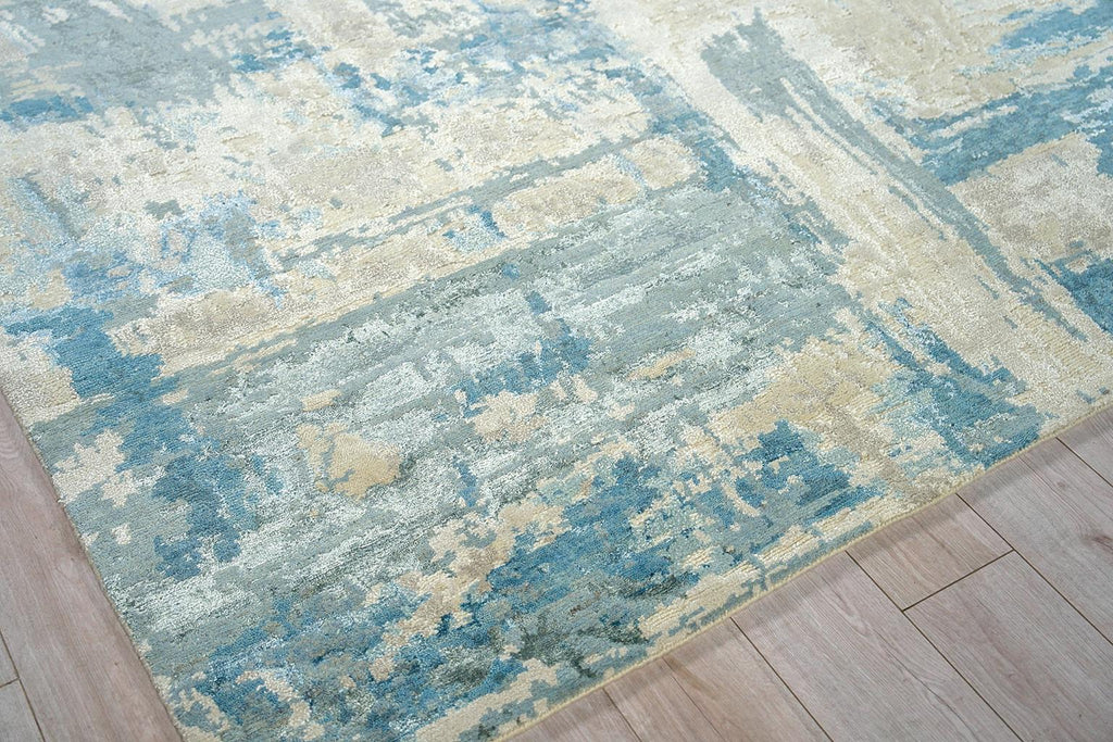 Exquisite Luxury Laureno Hand-knotted Bamboo Silk Ivoryl/Light Blue Area Rug 9.0'X12.0' Rug