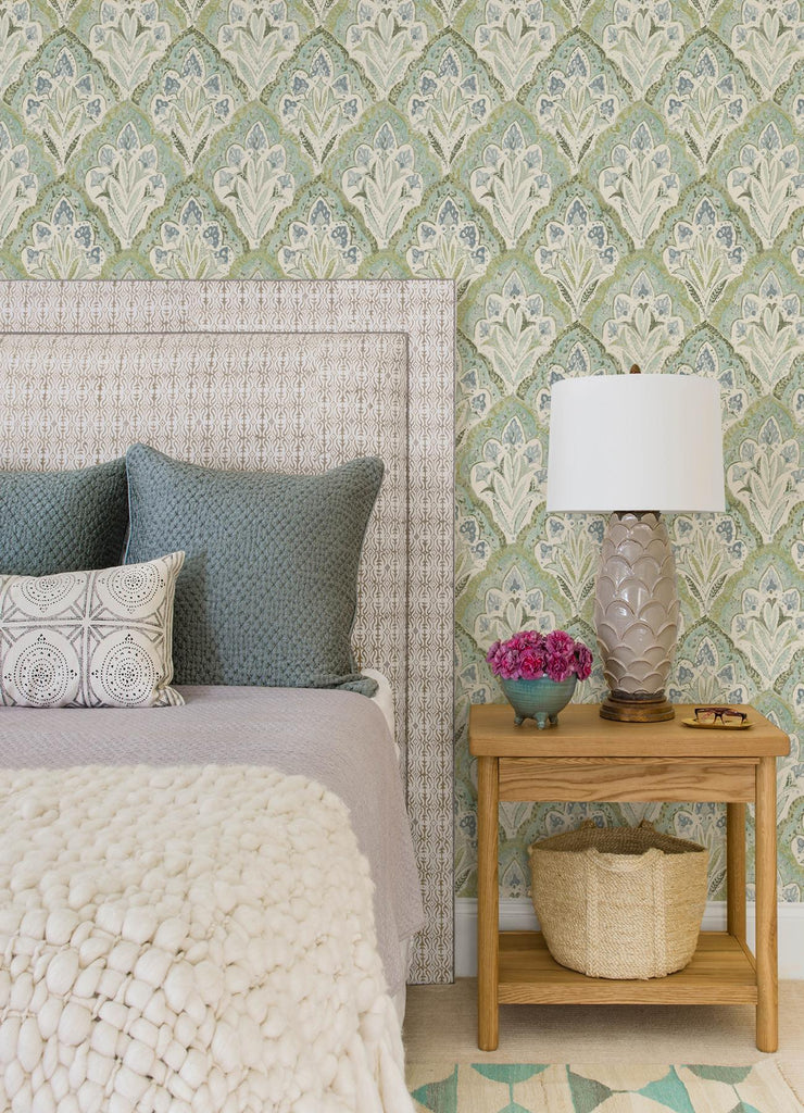 Brewster Home Fashions Mimir Aquamarine Quilted Damask Wallpaper