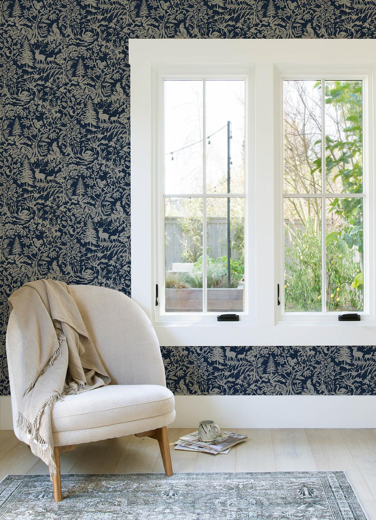 Brewster Home Fashions Alrick Navy Forest Venture Wallpaper