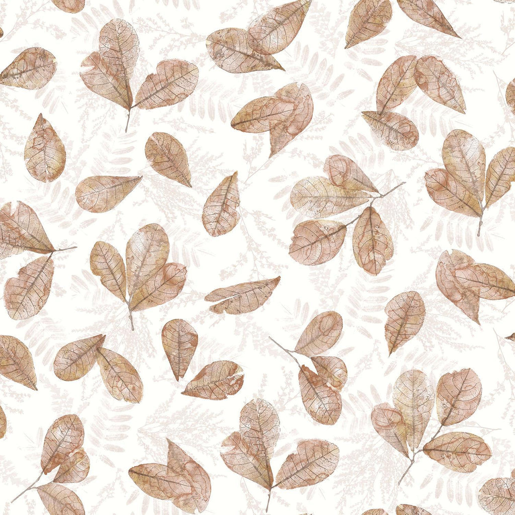Galerie Fossil Leaf Toss Bronze Brown Wallpaper