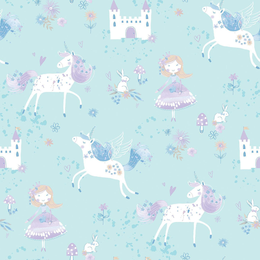 Galerie Unicorns and Princesses Blue Wallpaper