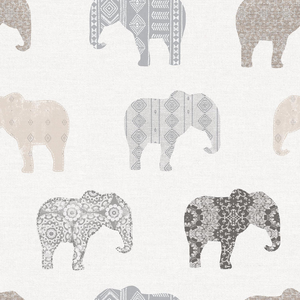 Galerie Elephant Motif Silver Grey Wallpaper
