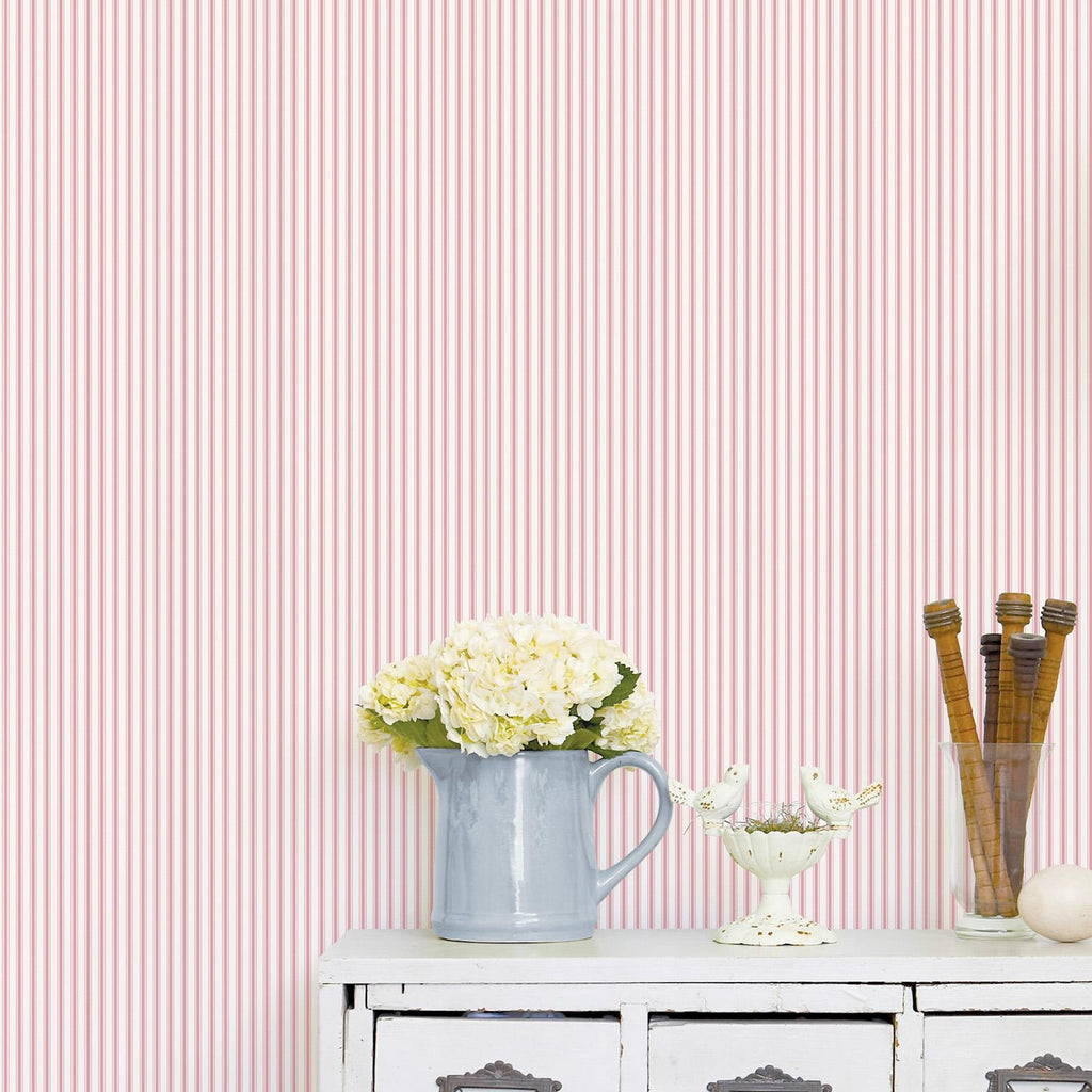 Galerie Ticking Stripe Pink Wallpaper