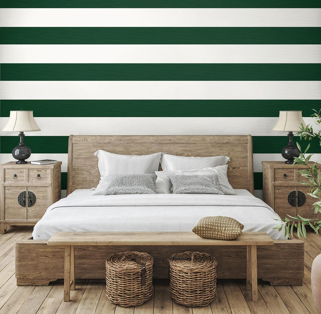 Seabrook Dylan Striped Stringcloth Green Wallpaper