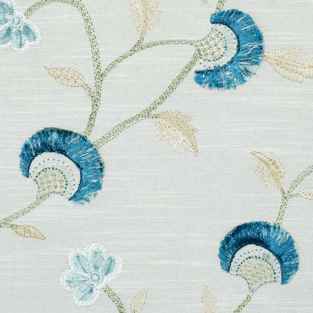 Schumacher Iyla Embroidery Mineral & Teal Fabric