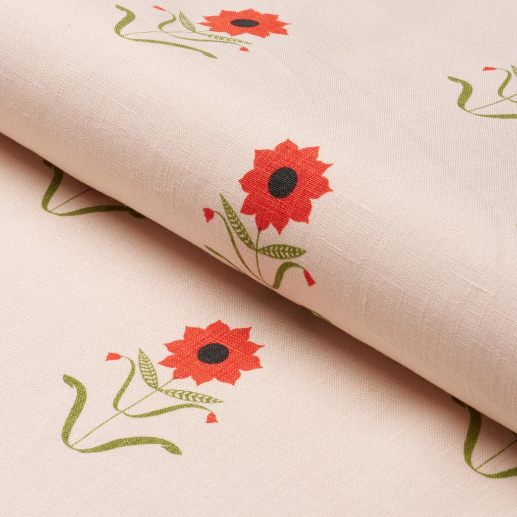 Schumacher Forget Me Nots Red On Pink Fabric