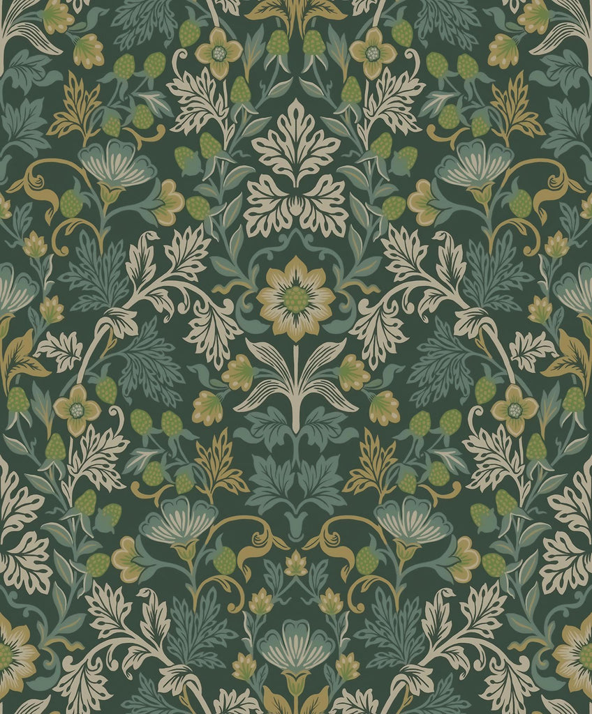 Brewster Home Fashions Lila Teal Strawberry Floral Wallpaper