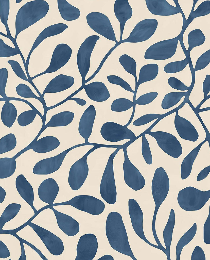 Brewster Home Fashions Fiona Dark Blue Leafy Vines Wallpaper