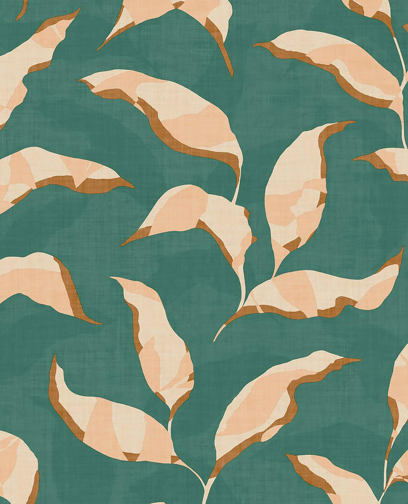 Brewster Home Fashions Callista Teal Leaves Wallpaper