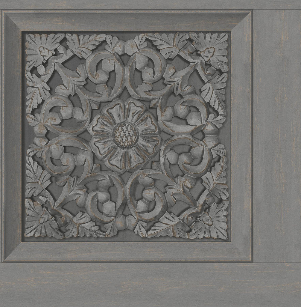 Brewster Home Fashions Albie Dark Grey Carved Panel Wallpaper