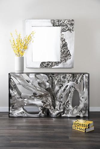 Phillips Collection Cast Root Metal Framed  Table Resin Silver Leaf SM Console
