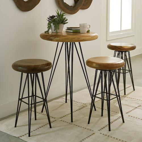 Phillips Collection String  on Black Metal Legs Swivel Seat Natural Bar Stool